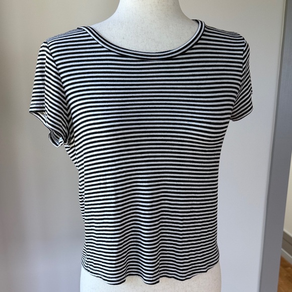 Renvy Tops - Renvy Black and White Striped Short Sleeve Tee